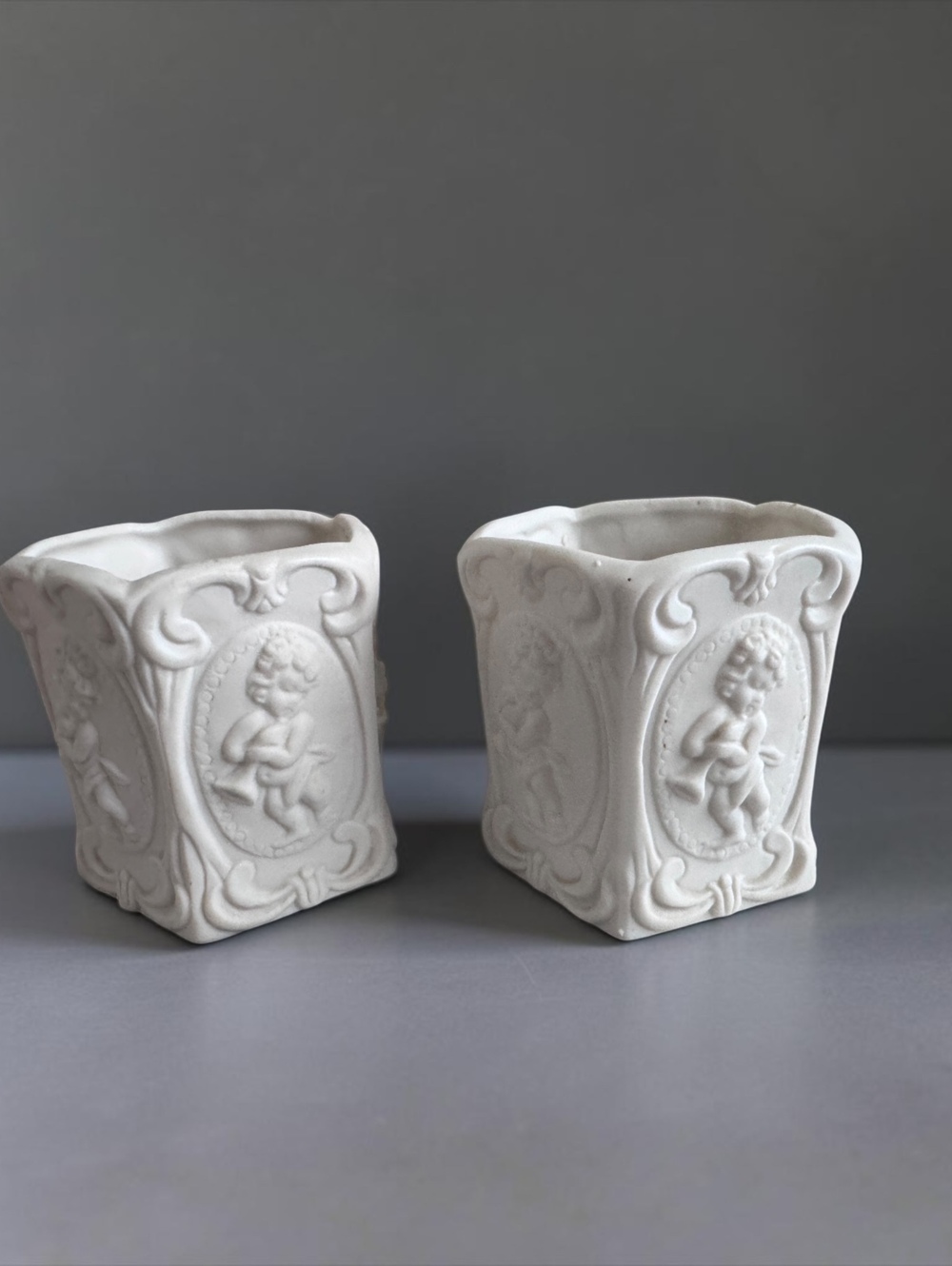 Vintage Homco White Ceramic Cherub Candle Holders Mid-Century Japan Matched Pair